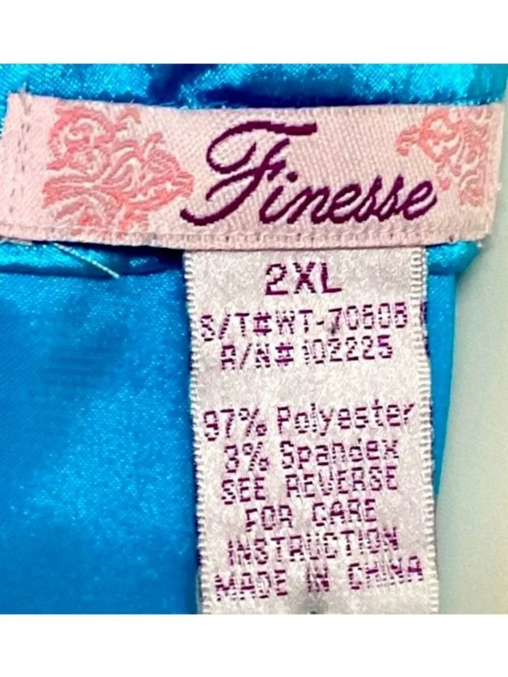 Finesse 2XL Turquoise Satin Tunic Top Rhinestone Ruffle Glamcore Party Retro Y2K - Picture 4 of 7